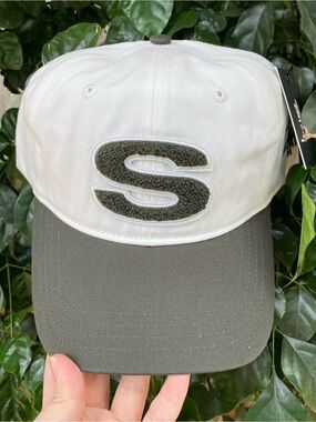 Stussy Two-Tone Olive Green and White S Patch Baseball Cap